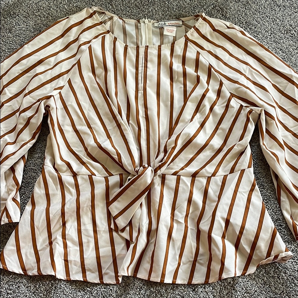 Striped Brown and White Women's Top